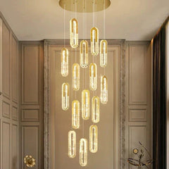 Candelabru LED 9 Pendule Reglabile 211W Cristal cu Telecomanda Diane 3 Tipuri de Lumini Auriu