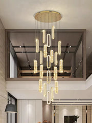 Candelabru LED 9 Pendule Reglabile 211W Cristal cu Telecomanda Diane 3 Tipuri de Lumini Auriu