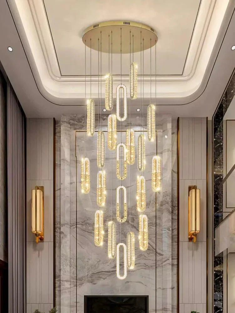Candelabru LED 9 Pendule Reglabile 211W Cristal cu Telecomanda Diane 3 Tipuri de Lumini Auriu