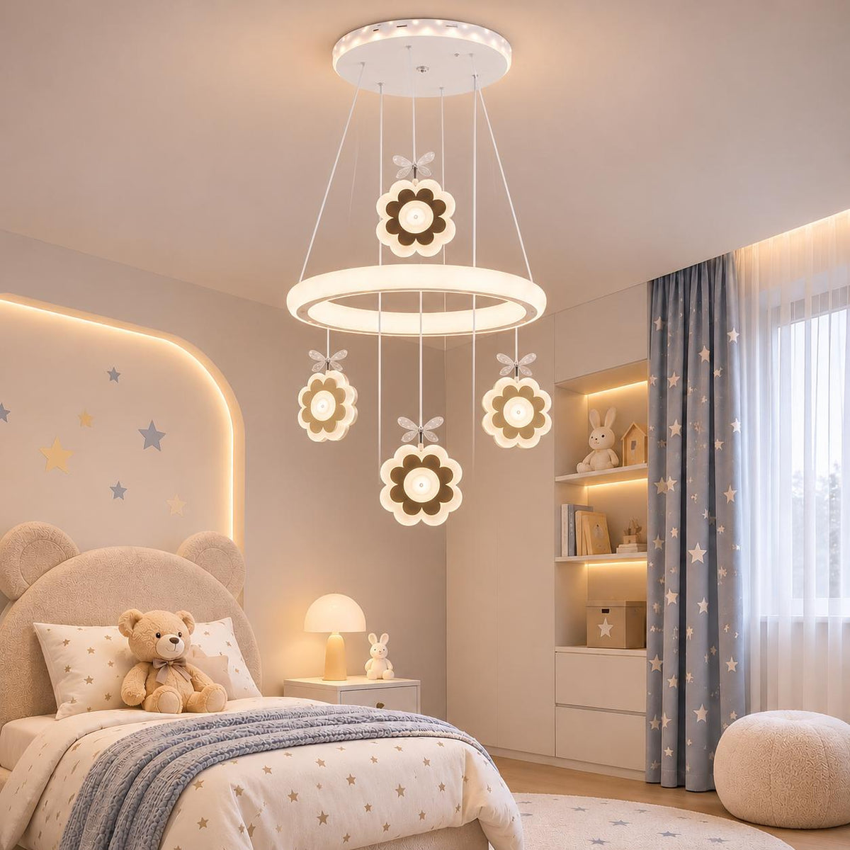 Lustra LED Flori cu 3 Lumini si Telecomanda