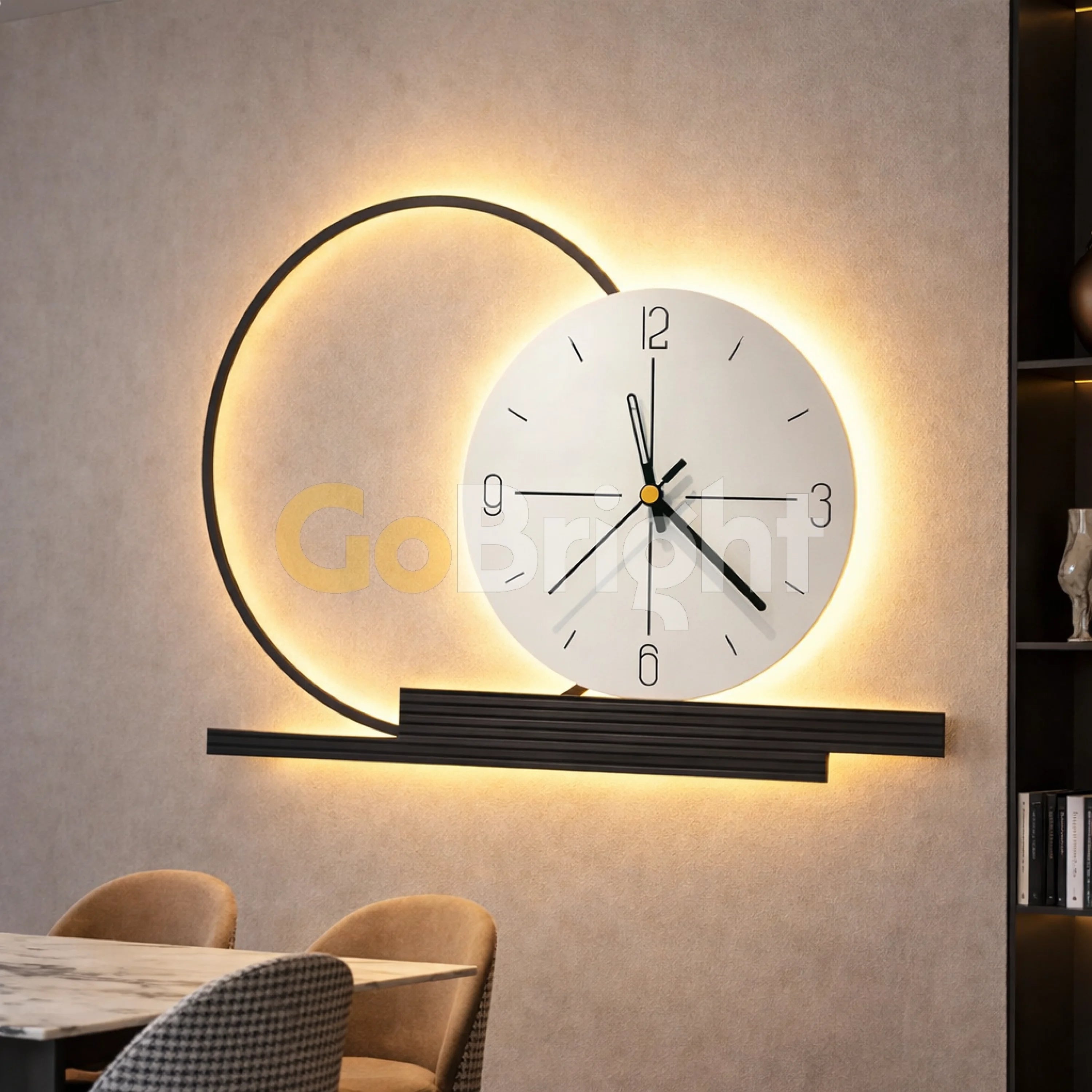 Aplica LED cu Ceas Viena 50cm Negru + Alb