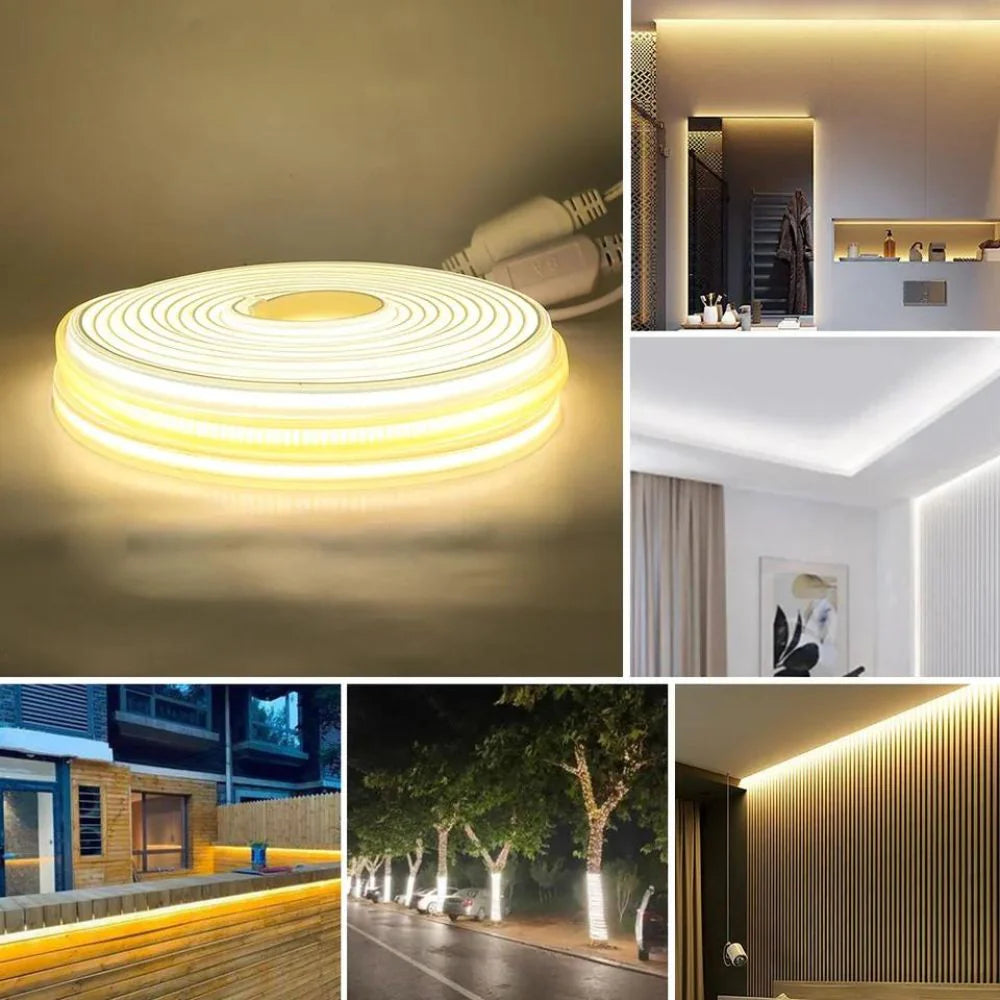 Banda LED COB 220V IP65 Lumina Rece 8W/m, 100m/rola, Alimentator Inclus