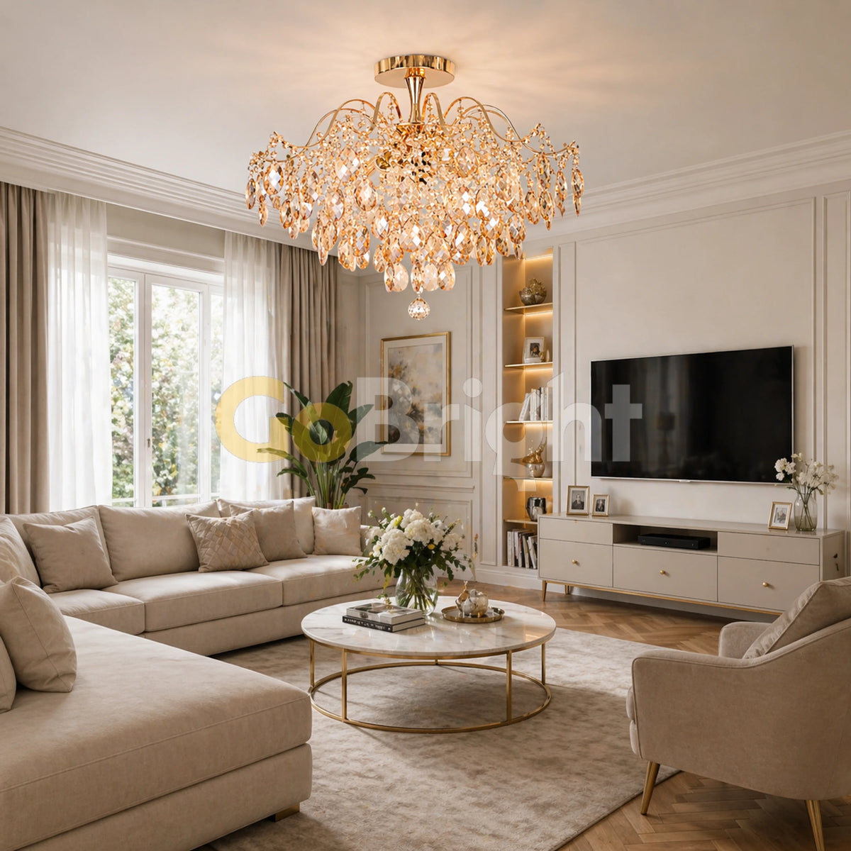 Candelabru Cristal Clover 6xE27 Diametru 60cm Auriu