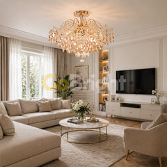 Candelabru Cristal Clover 6xE27 Diametru 60cm Auriu
