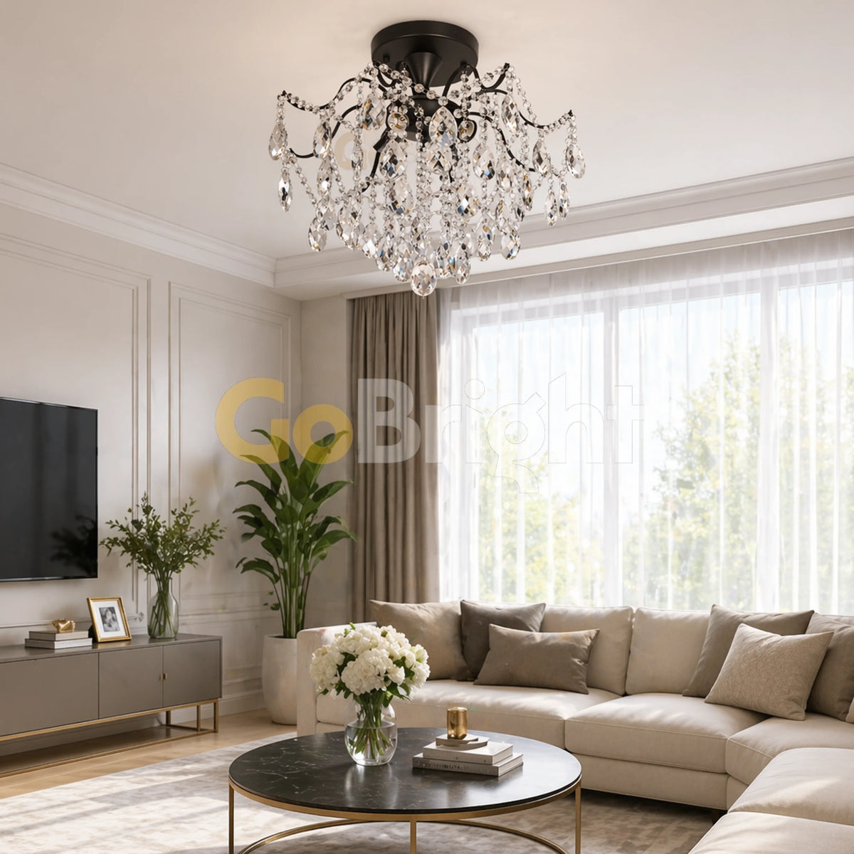 Candelabru Cristal Clover 6xE27 Diametru 60cm Negru