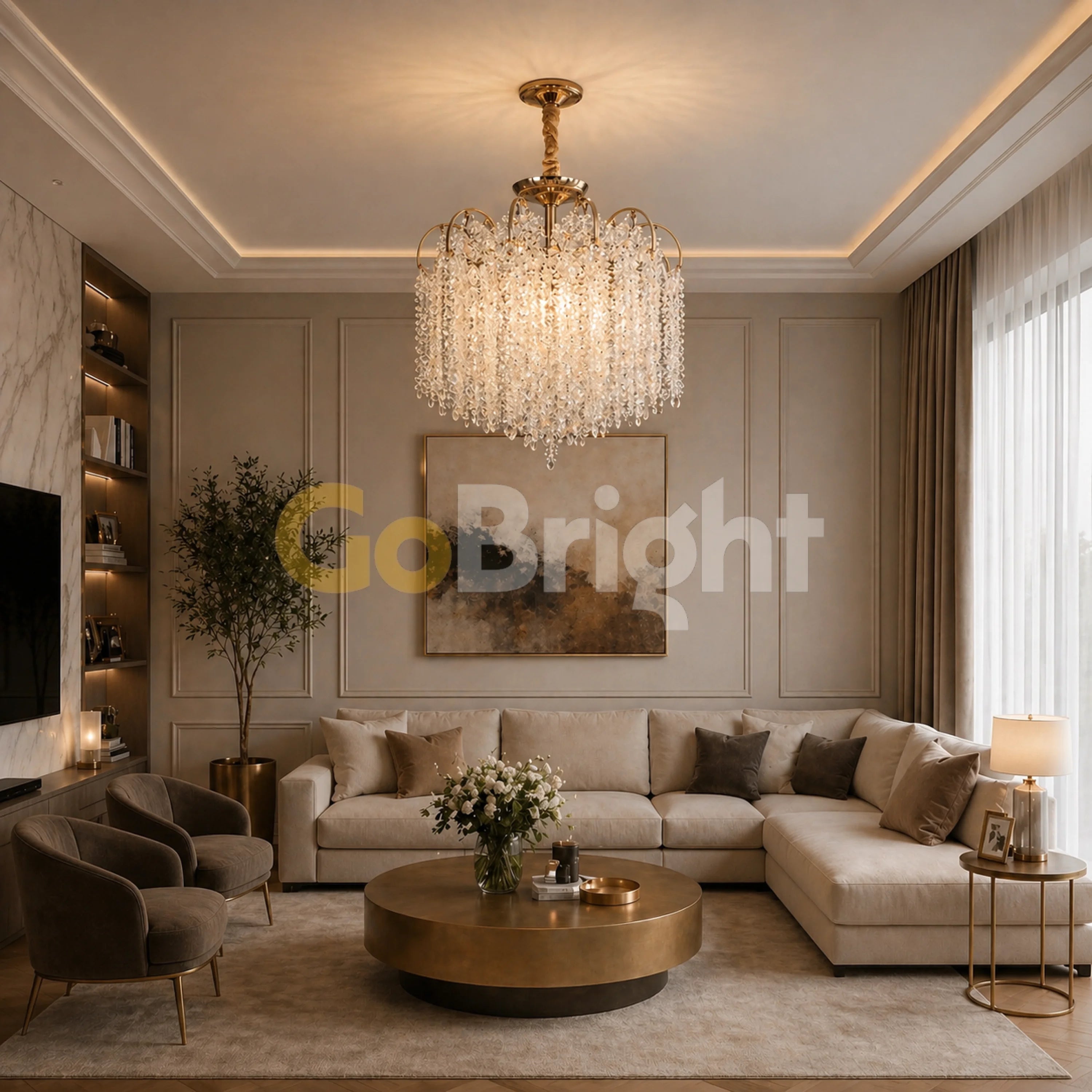 Candelabru Crux Diametru 50cm Auriu + Alb