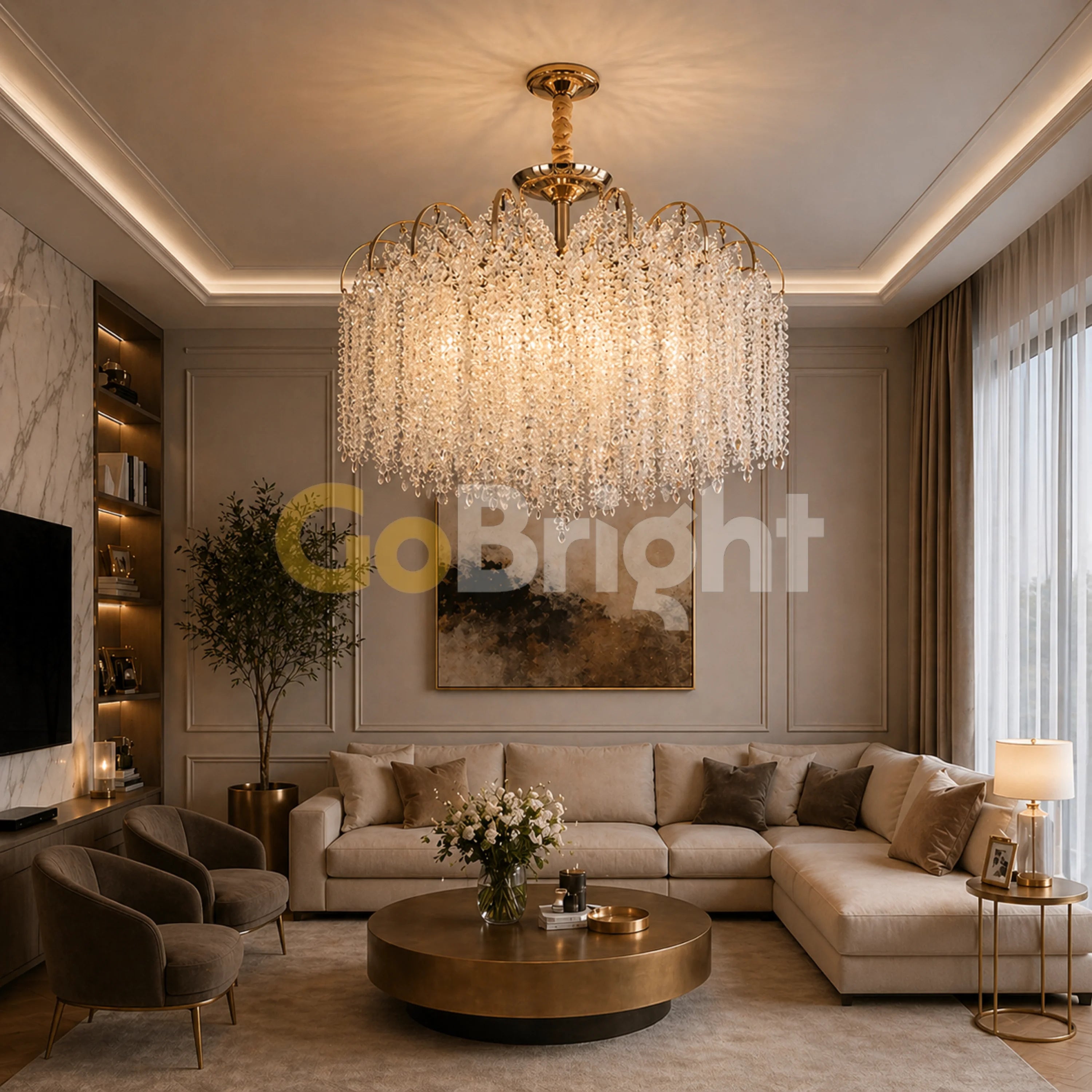 Candelabru Crux Diametru 80cm Auriu + Alb