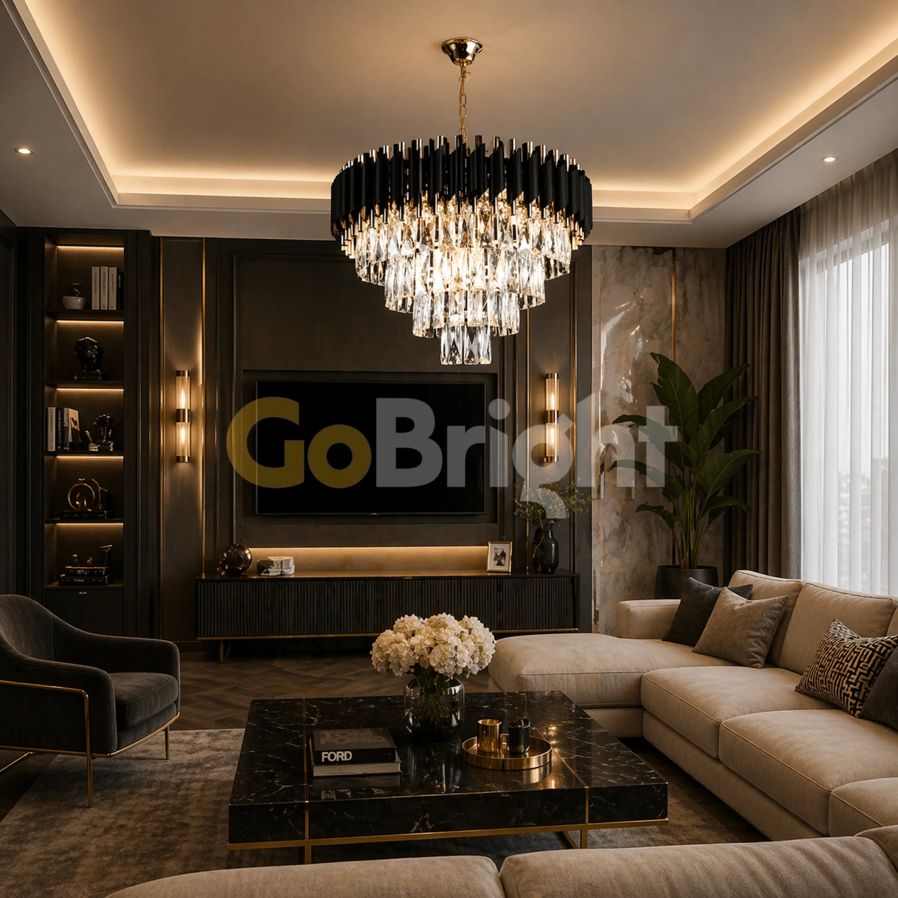 Candelabru Kimberly Diametru 40cm Negru + Auriu
