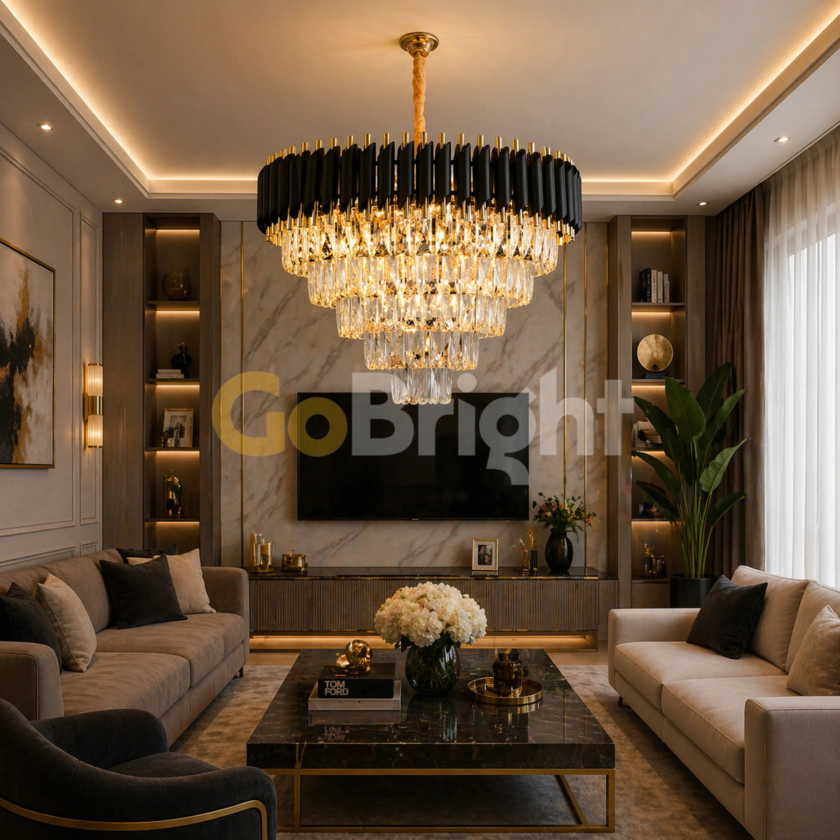 Candelabru Kimberly Diametru 50cm Negru + Auriu