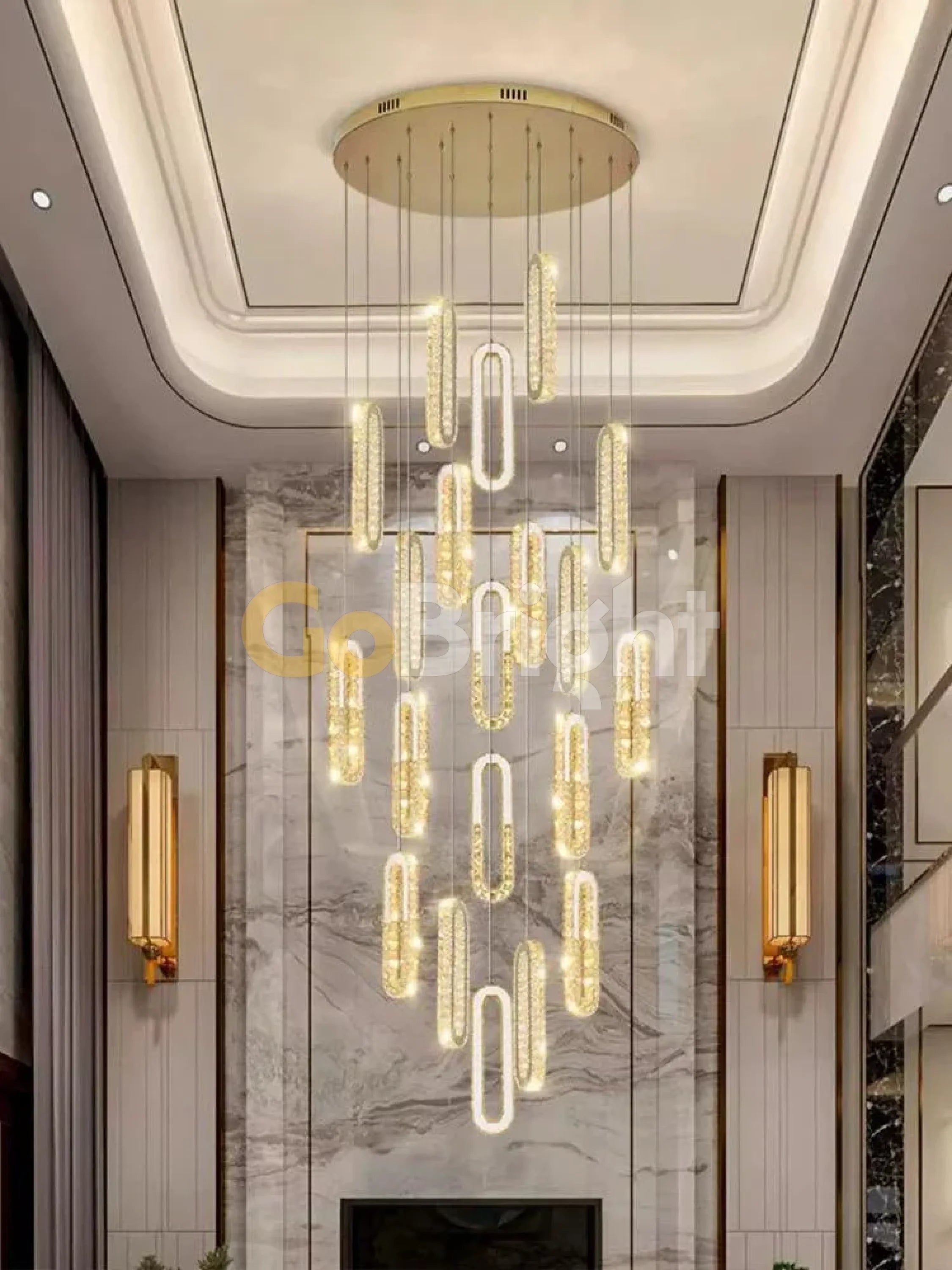 Candelabru LED 15 Pendule Reglabile 351W Cristal cu Telecomanda Diane 3 Tipuri de Lumini Auriu