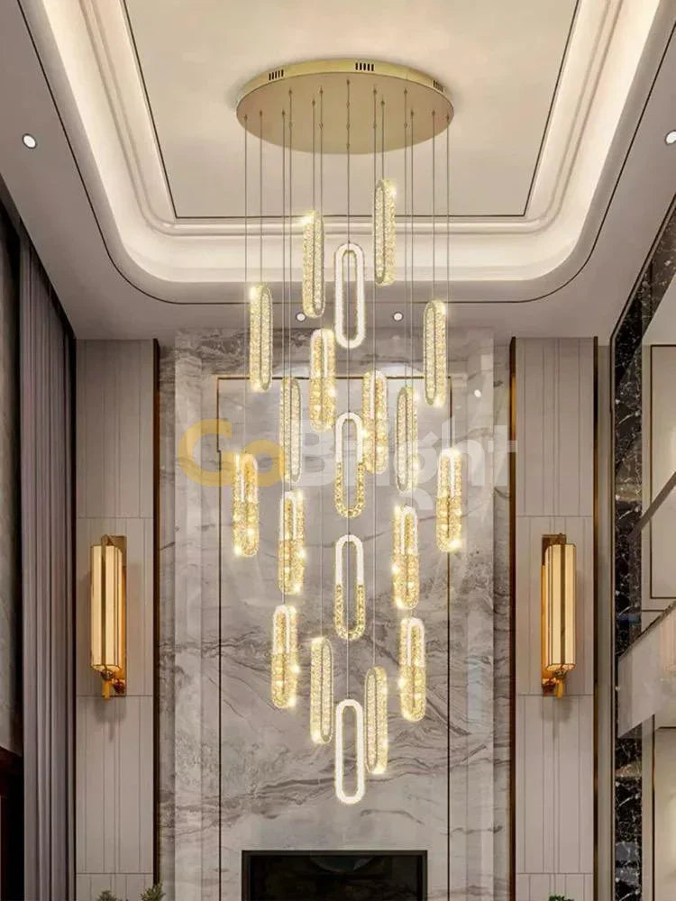 Candelabru LED 15 Pendule Reglabile 351W Cristal cu Telecomanda Diane 3 Tipuri de Lumini Auriu