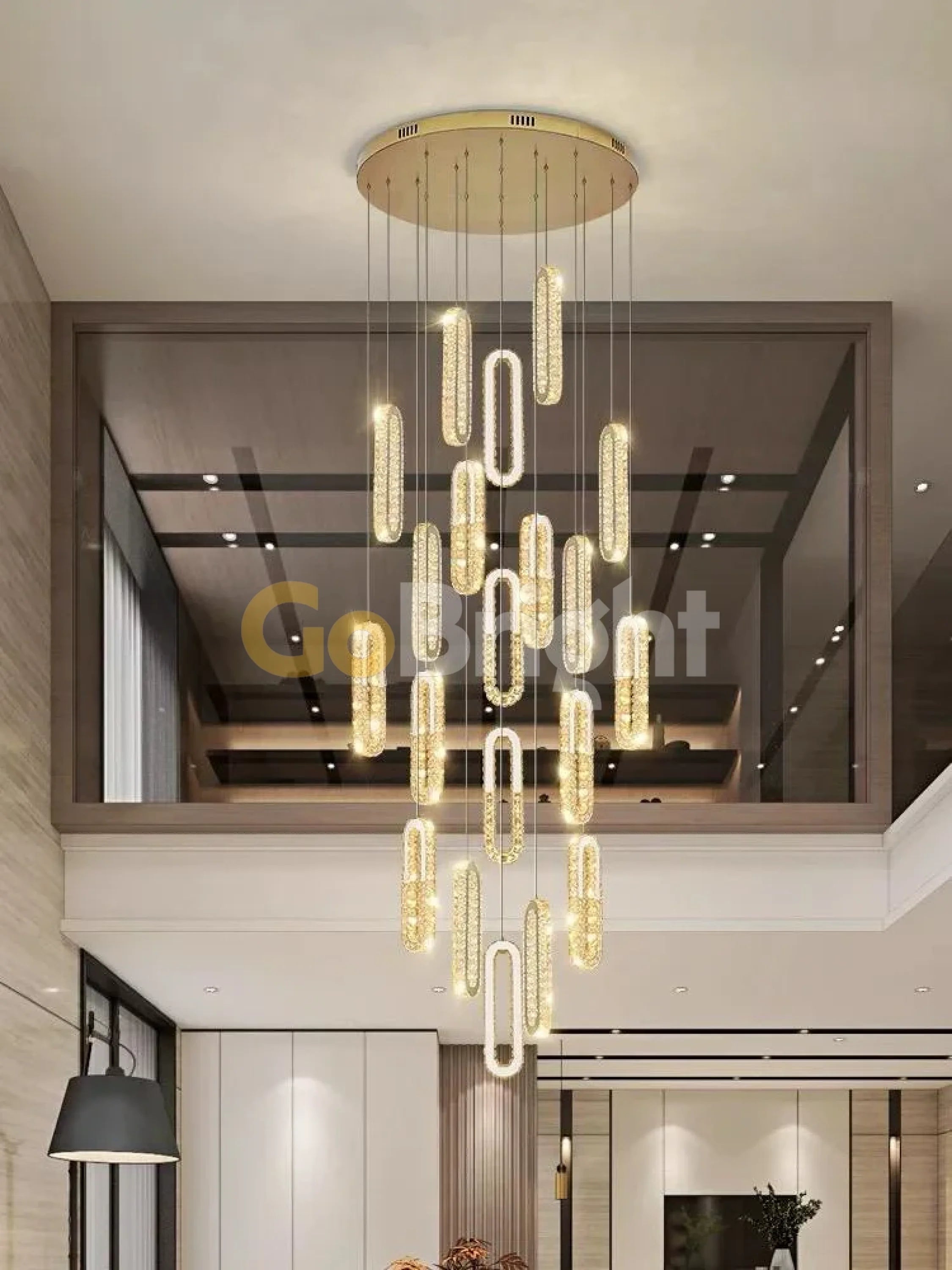 Candelabru LED 9 Pendule Reglabile 211W Cristal cu Telecomanda Diane 3 Tipuri de Lumini Auriu