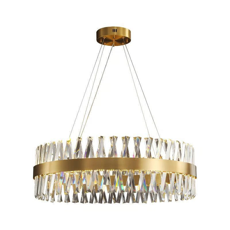 Pendul LED Diametru 60cm 100W Cristal cu Telecomanda Nemesis 3 Tipuri de Lumini Auriu