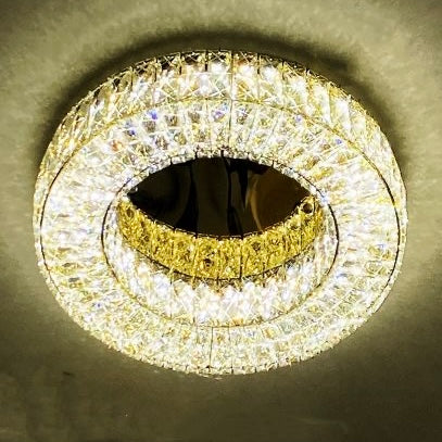 Lustra LED Crystal 50cm cu Telecomanda 3 Tipuri de Lumini 140W Auriu