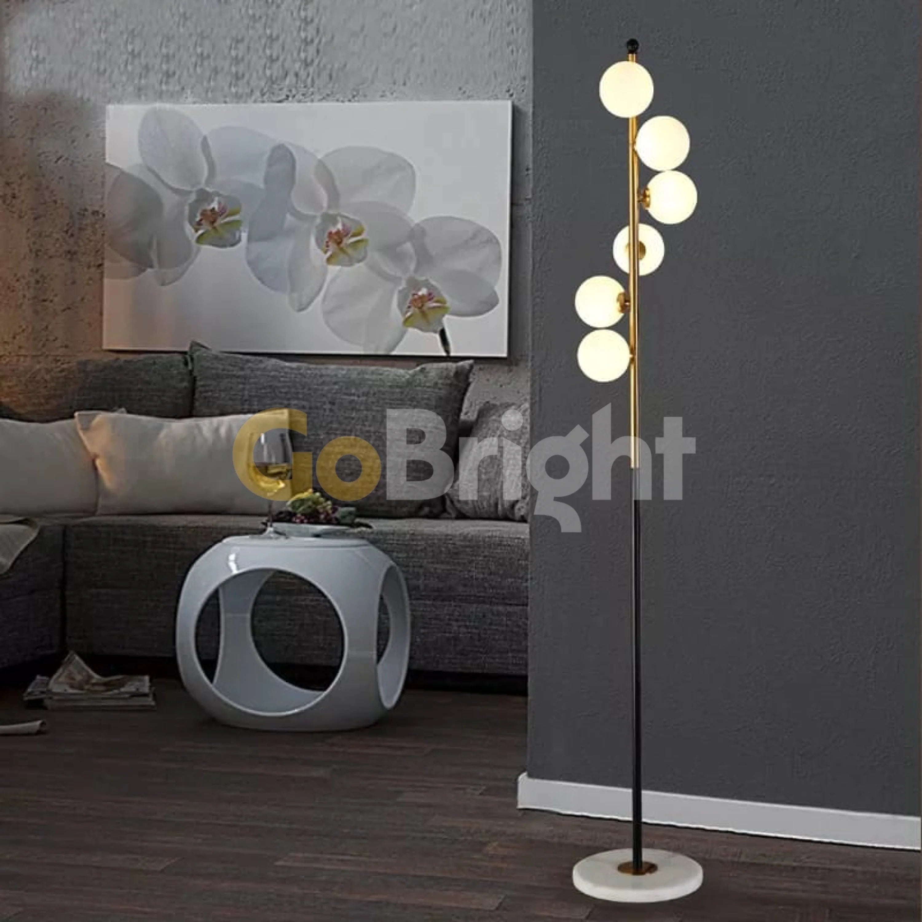 Lampadar Dublin Marmura 6xG4 170cm Auriu