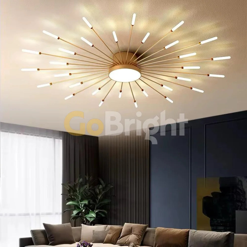 Lustra 30 LEDuri 60W Diametru 130cm Spiral 3 Tipuri de Lumini Auriu