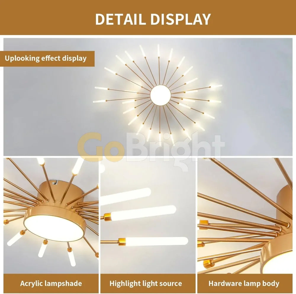 Lustra 42 LEDuri 84W Diametru 130cm Spiral 3 Tipuri de Lumini Auriu