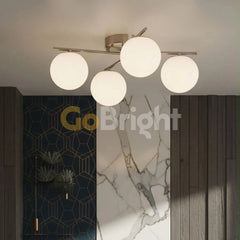 Lustra cu globuri albe 4XE27 51cm Argintiu