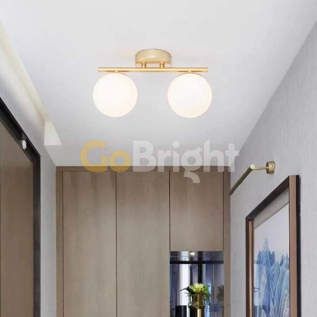 Lustra Globuri Albe 2xE27 35cm Auriu