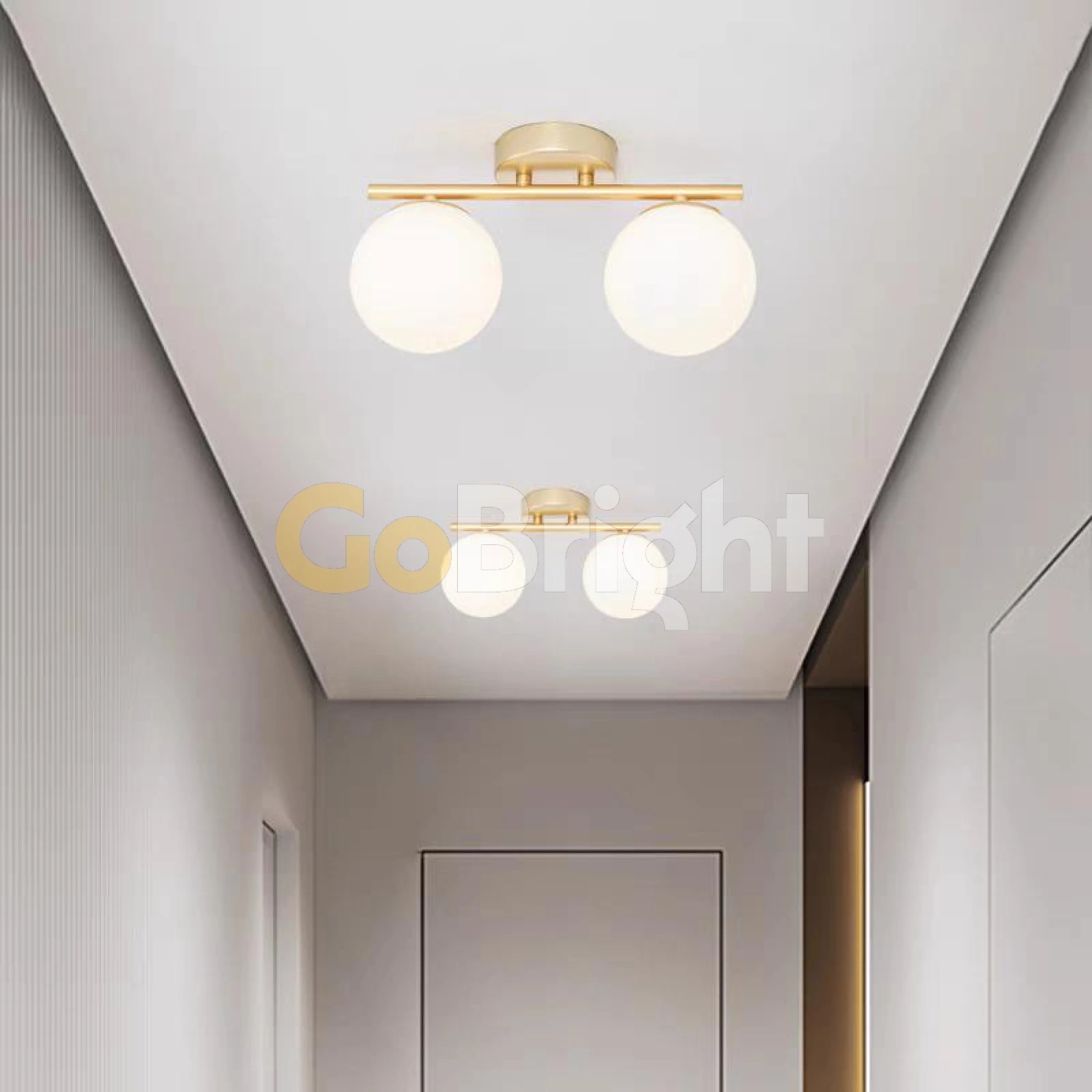 Lustra Globuri Albe 2xE27 35cm Auriu
