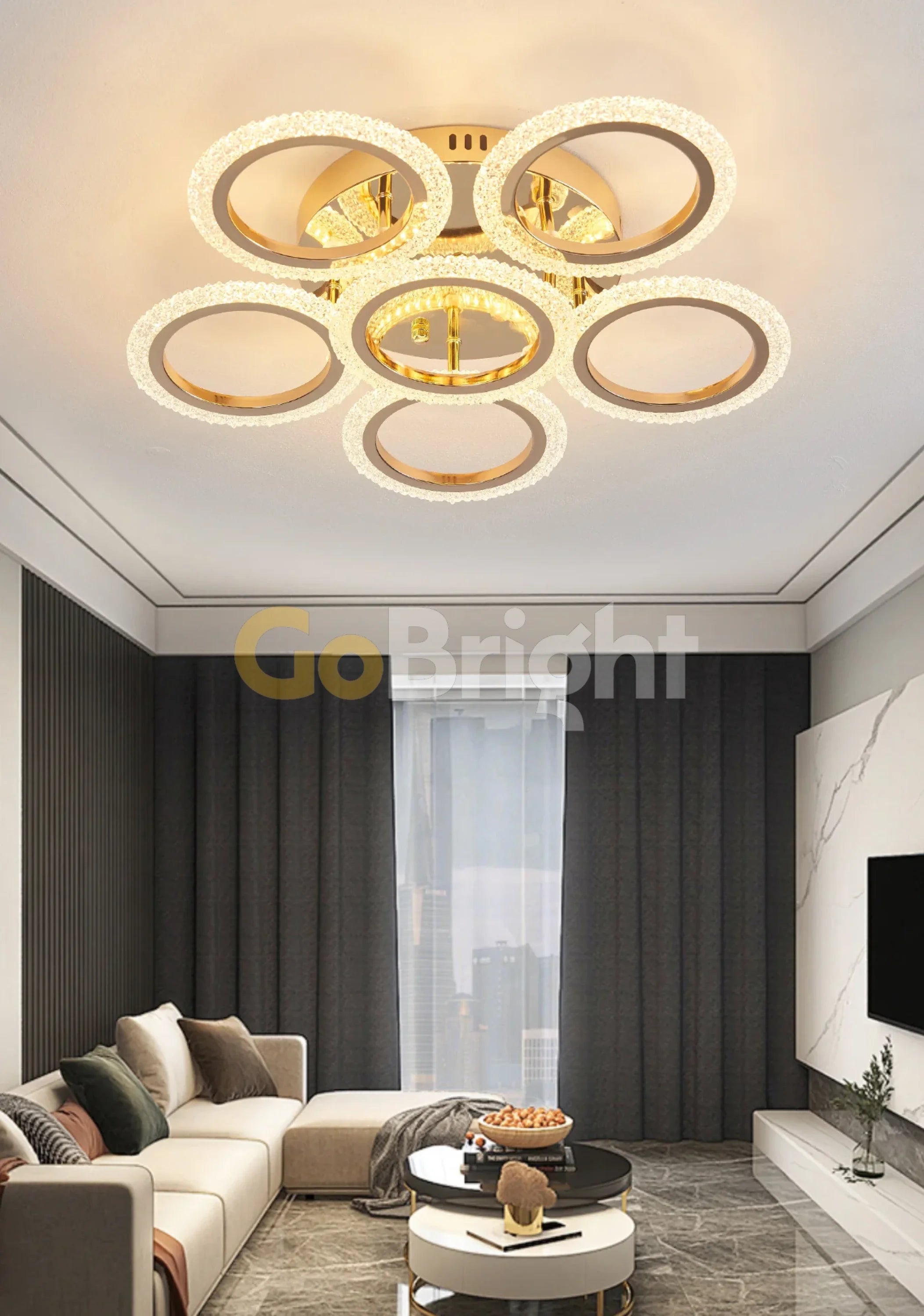 Lustra LED 96W cu Telecomanda Elixir 3 Tipuri de Lumini Auriu