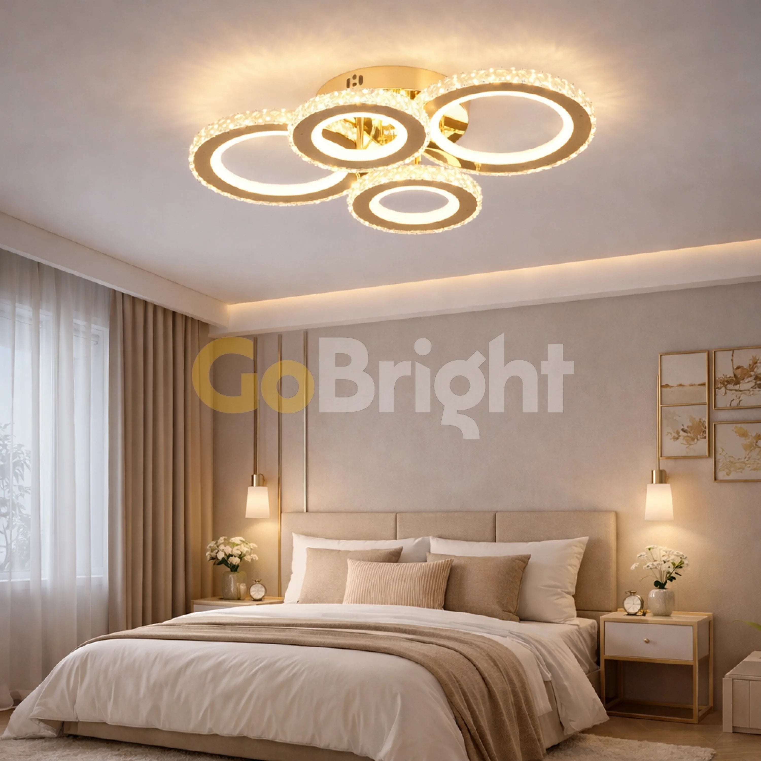 Lustra LED Cristale 132W 3 Tipuri de Lumini Auriu