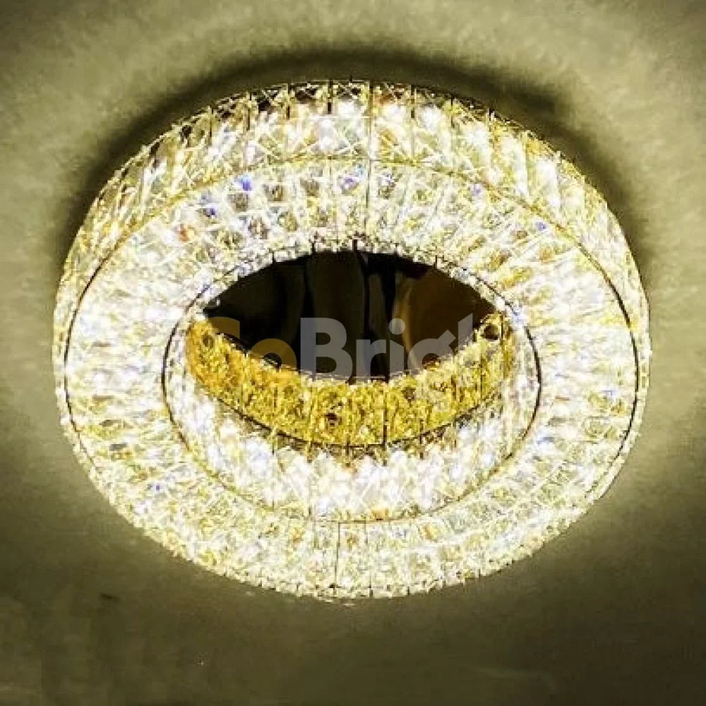 Lustra LED Crystal 40cm cu Telecomanda 3 Tipuri de Lumini 120W Auriu