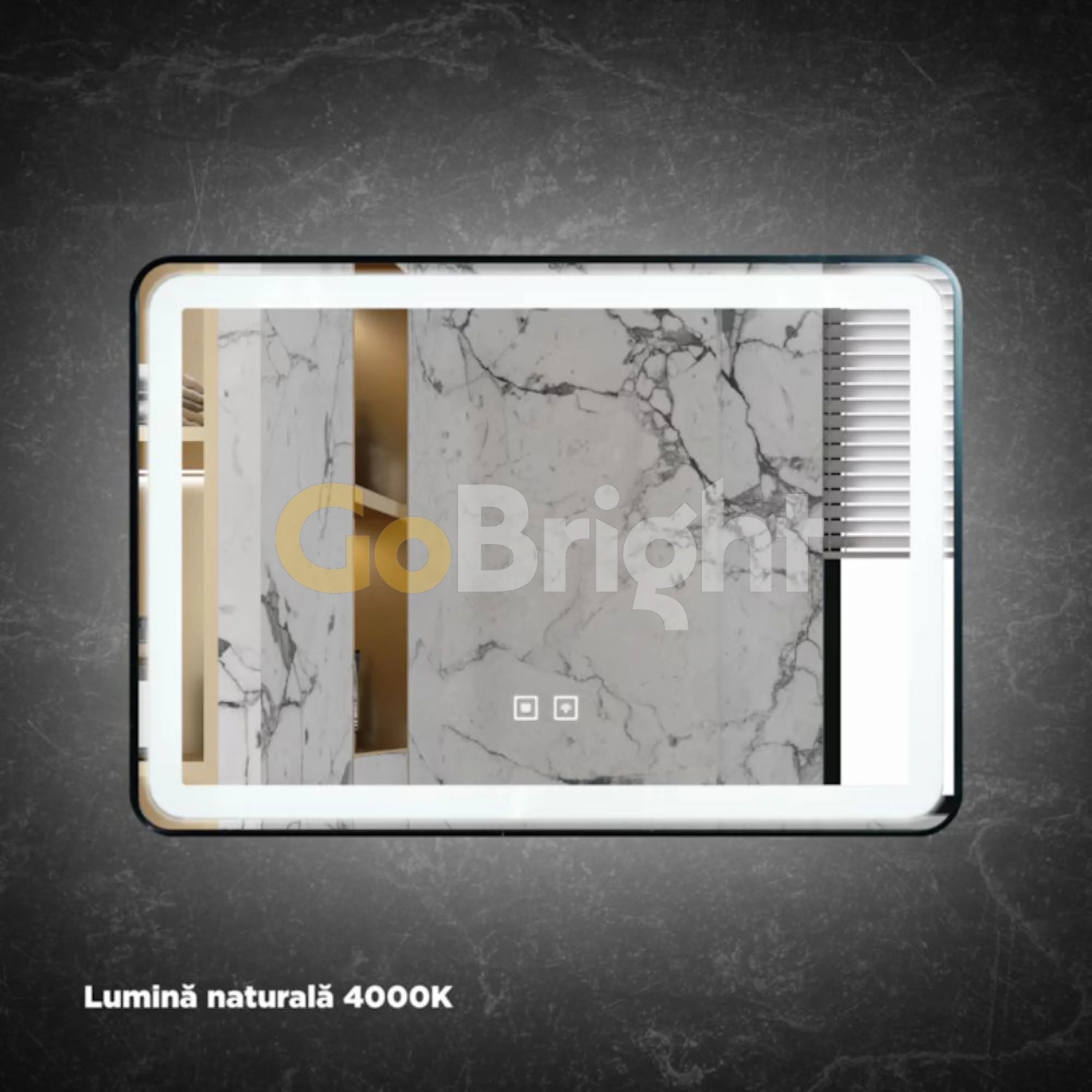 Oglinda baie LED 100x70cm Rama Neagra 3 Tipuri de Lumini Buton Touch Dezaburire Intensitate Reglabila