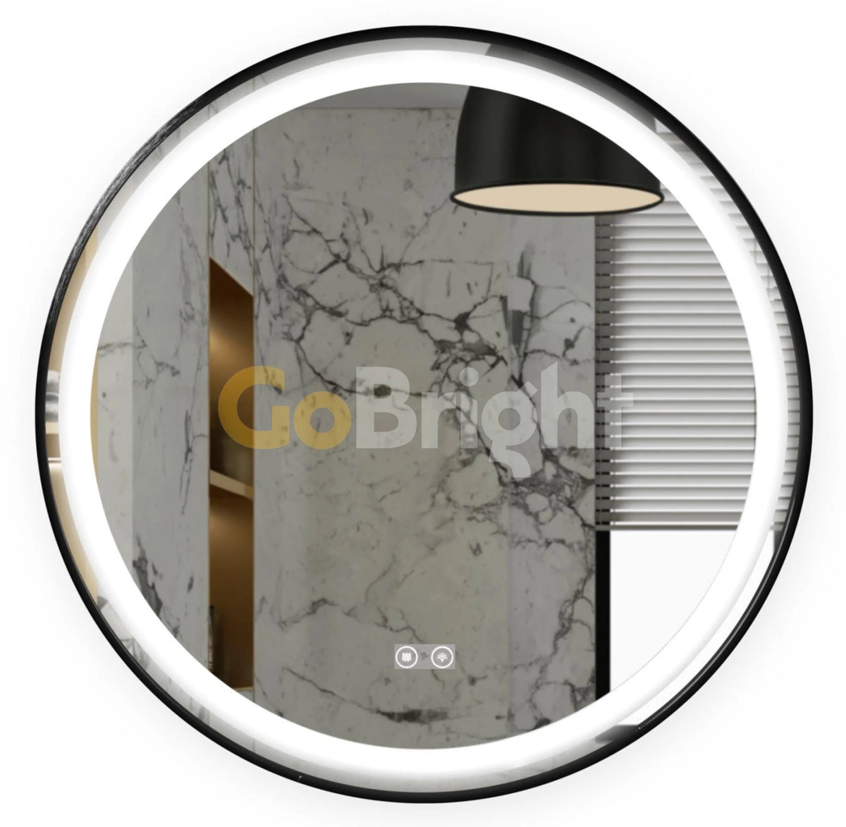 Oglinda LED de baie 70 cm cu rama neagra si buton touch