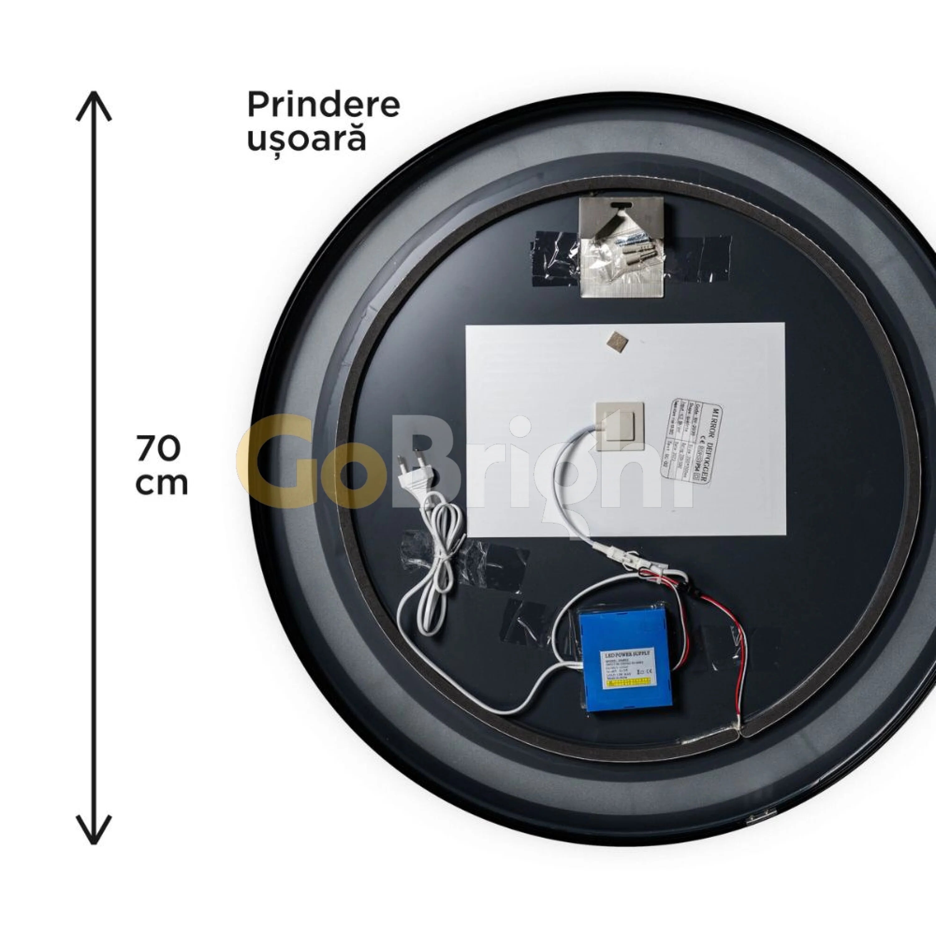 Oglinda LED 70 cm cu rama neagra