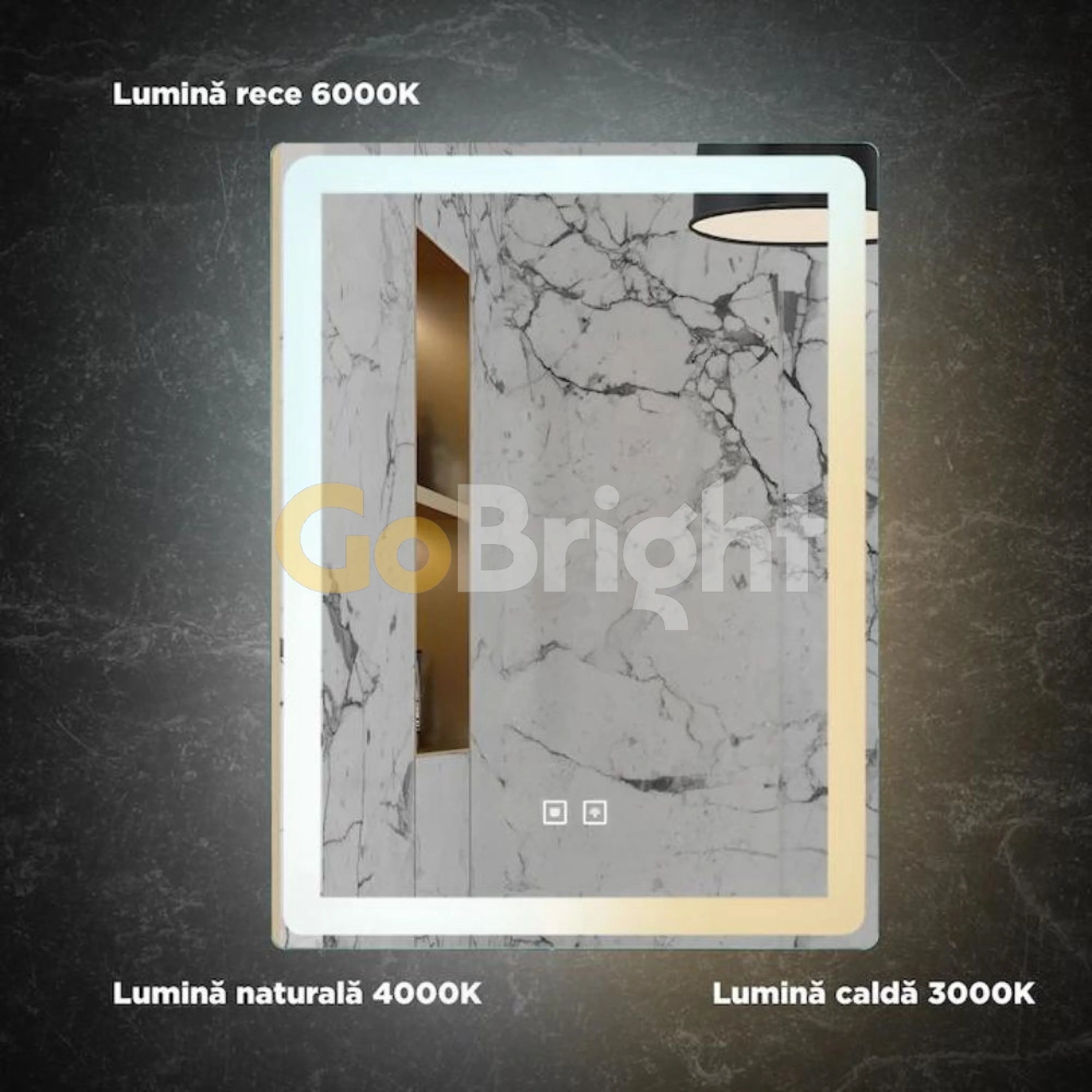 Oglinda baie LED 70x90cm 3 Tipuri de Lumini Buton Touch Intensitate Reglabila Dezaburire