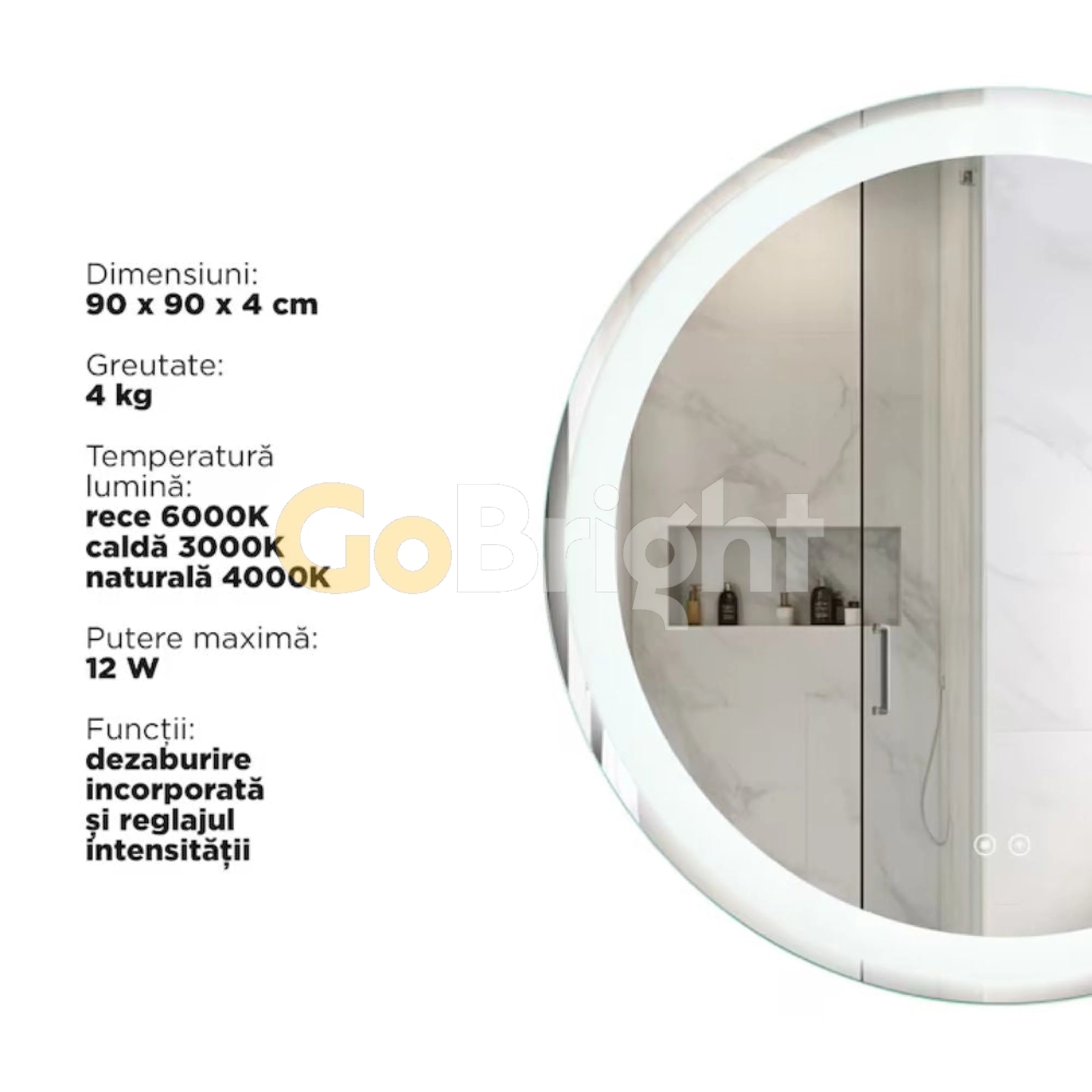 Oglinda baie LED 90cm 3 Tipuri de Lumini Buton Touch Dezaburire Intensitate Reglabila