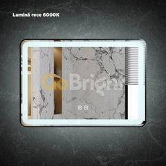 Oglinda baie LED 90x70cm Rama Neagra 3 Tipuri de Lumini Buton Touch Dezaburire Intensitate Reglabila