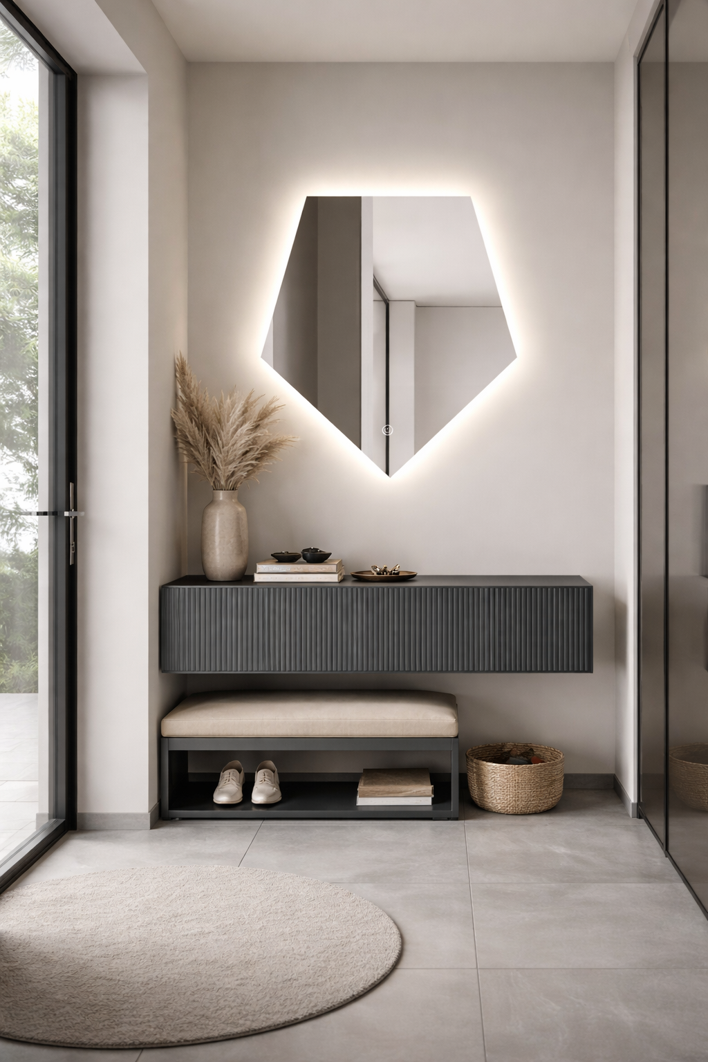 Oglinda LED Hexagon 80x90cm Touch 3 Culori Luminoase