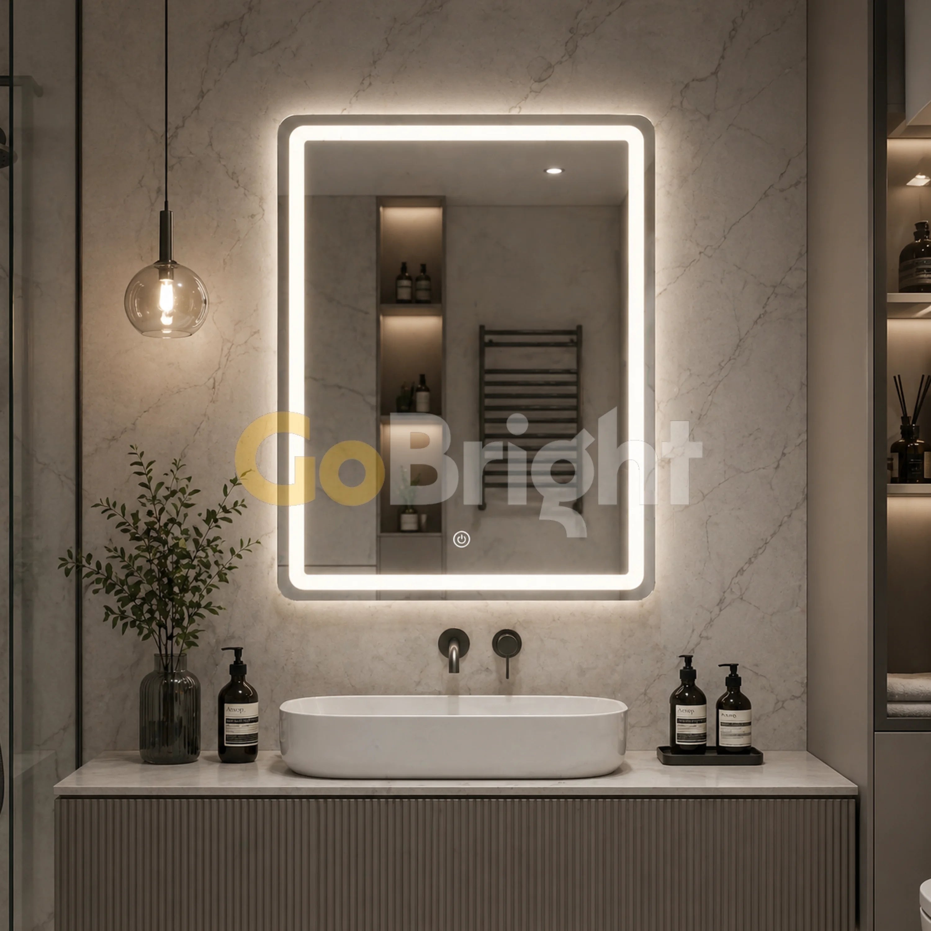 Oglinda LED 60x80cm 3 Tipuri de Lumini Buton Touch Intensitate Reglabila