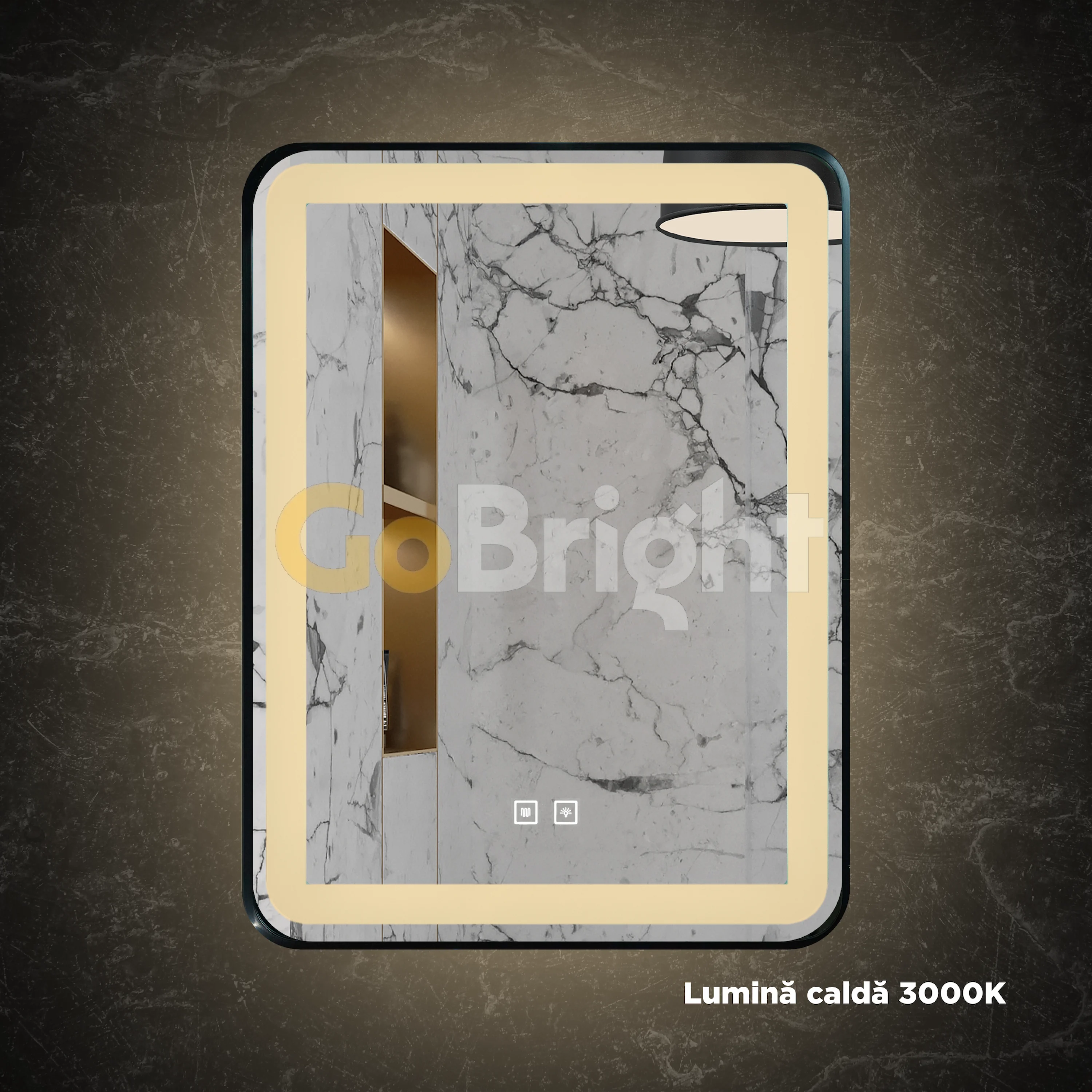 Oglinda LED 70x90cm 3 Tipuri de Lumini Rama Neagra Buton Touch Dezaburire Intensitate Reglabila