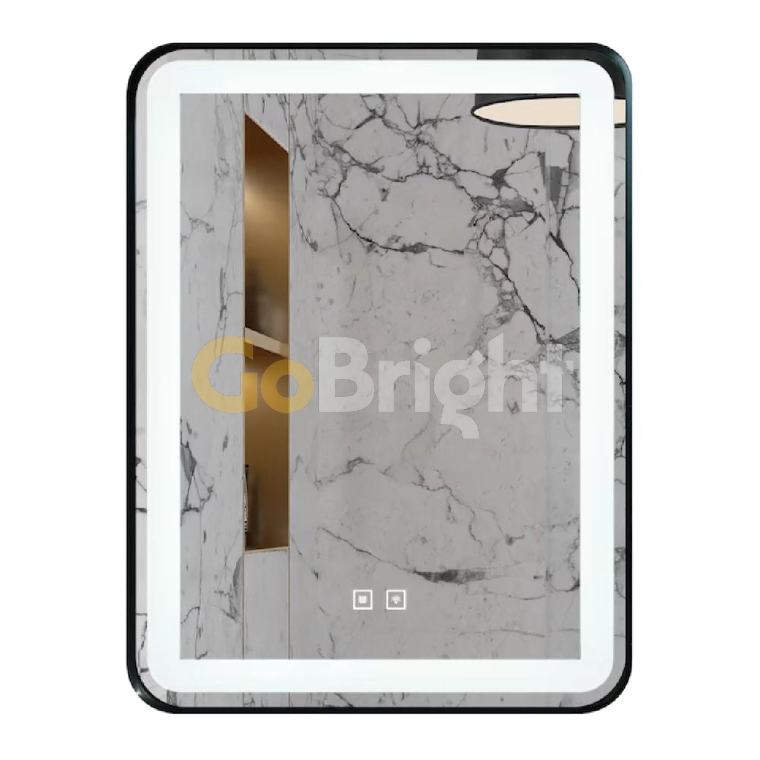 Oglinda LED de baie 70x90 cm cu ramă neagră și buton touch
