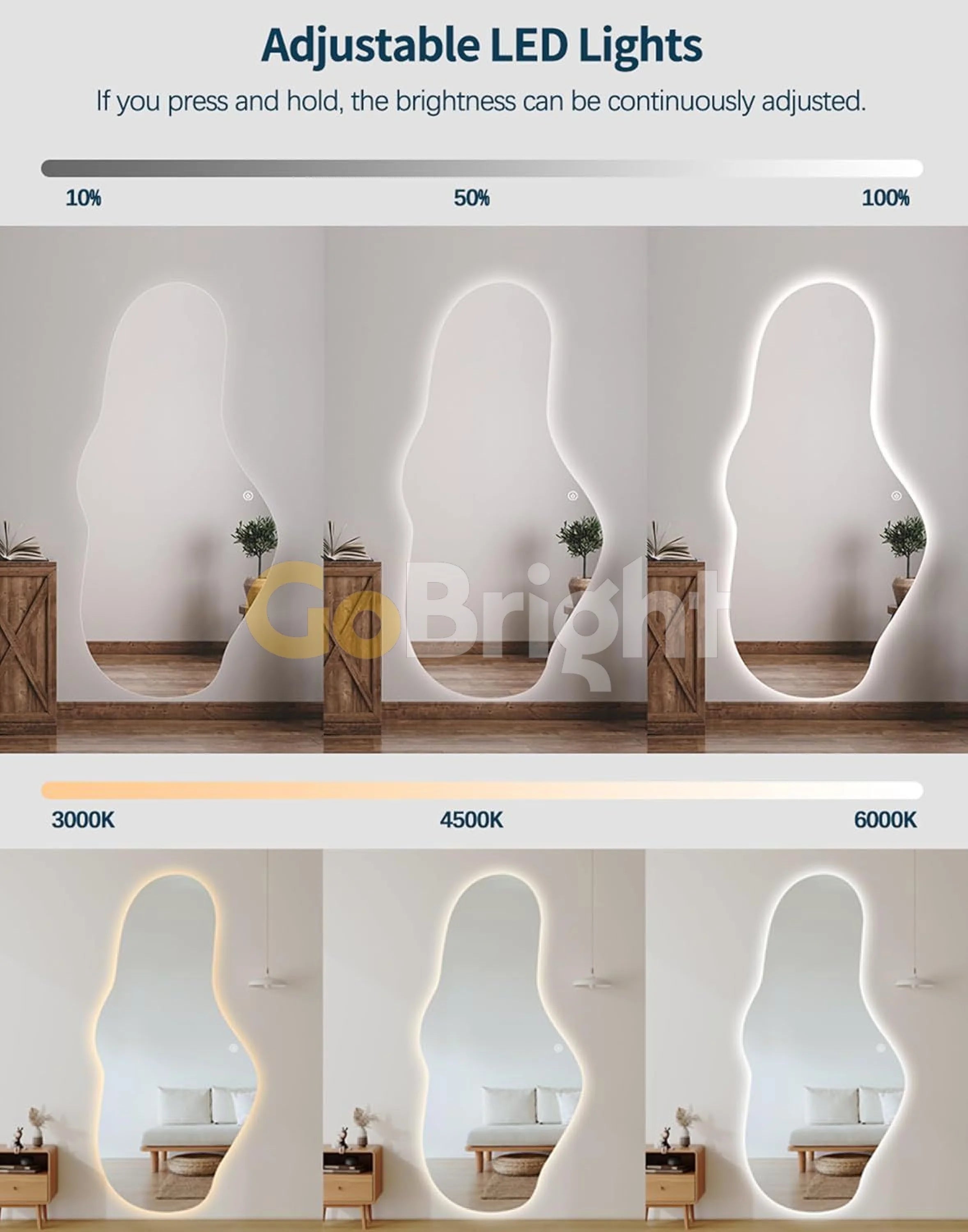 Oglinda LED Cloud 65x100cm Touch 3 Culori Luminoase