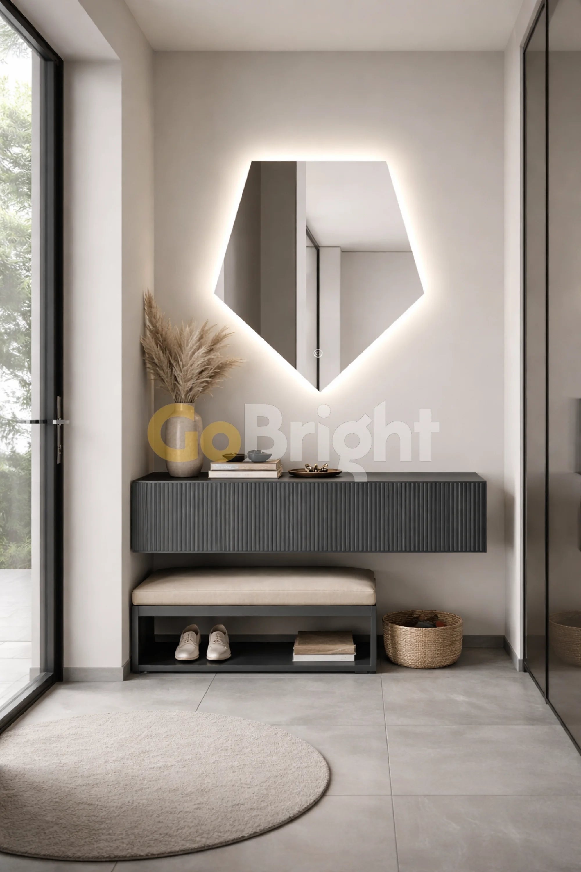 Oglinda LED Hexagon 80x90cm Touch 3 Culori Luminoase