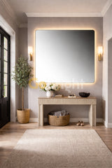 Oglinda LED Premium 80x80cm Rama Aurie Touch 3 Culori Luminoase