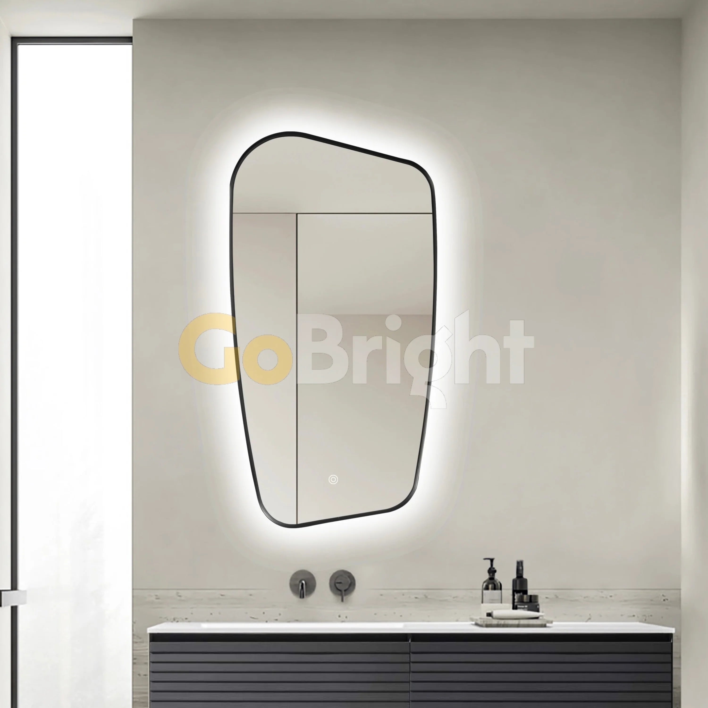 Oglinda LED Rama Neagra 70x110cm Touch 3 Culori Luminoase – Sticla Premium 5 mm