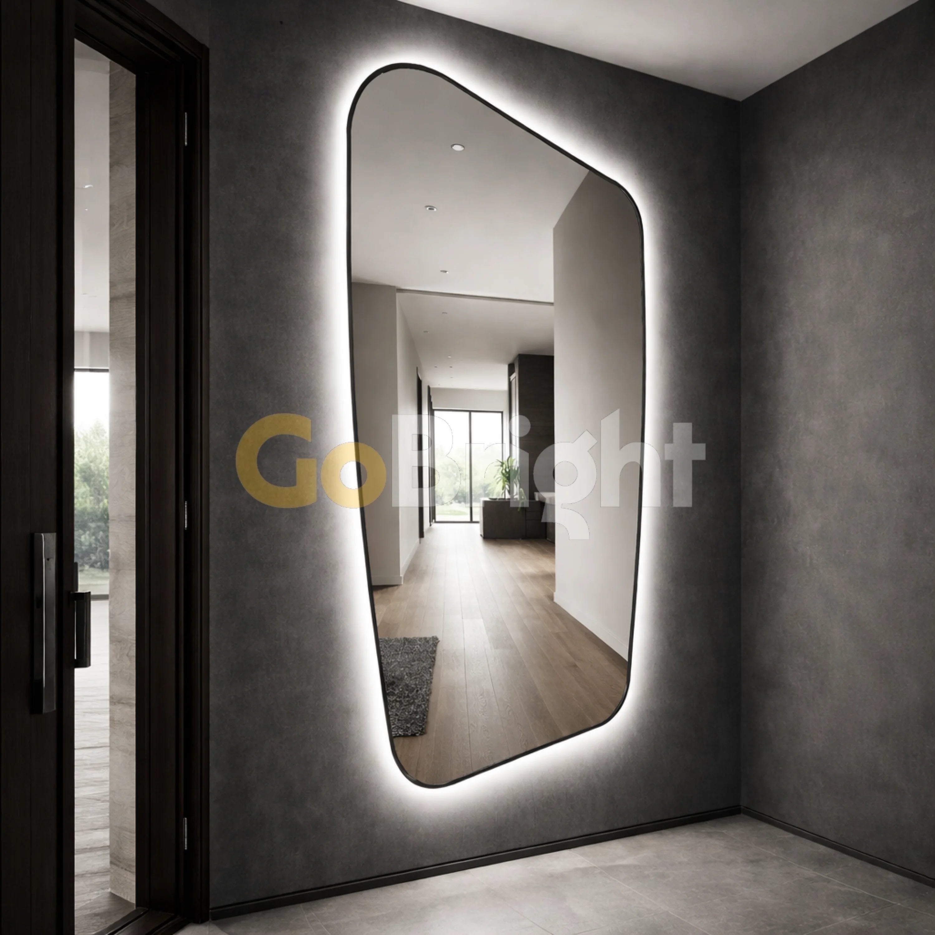 Oglinda LED Rama Neagra 70x110cm Touch 3 Culori Luminoase – Sticla Premium 5 mm
