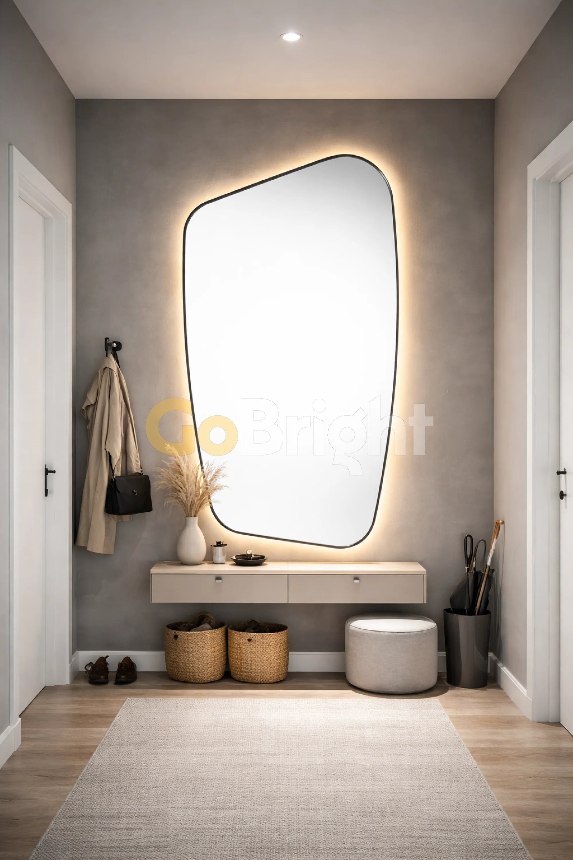 Oglinda LED Rama Neagra 70x110cm Touch 3 Culori Luminoase – Sticla Premium 5 mm