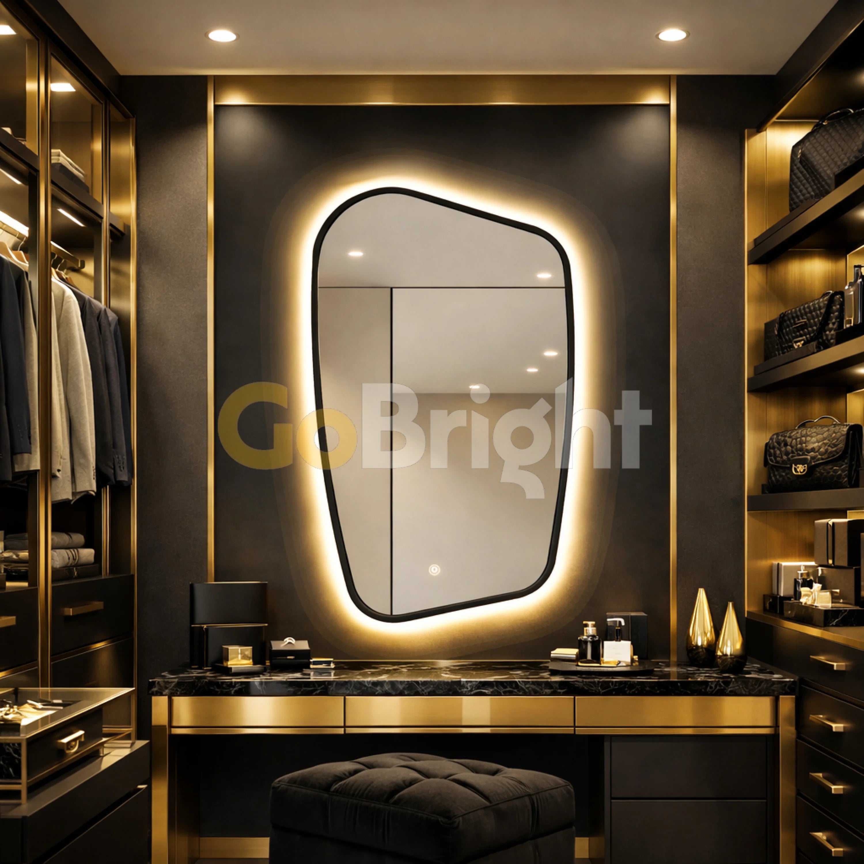 Oglinda LED Rama Neagra 70x110cm Touch 3 Culori Luminoase – Sticla Premium 5 mm