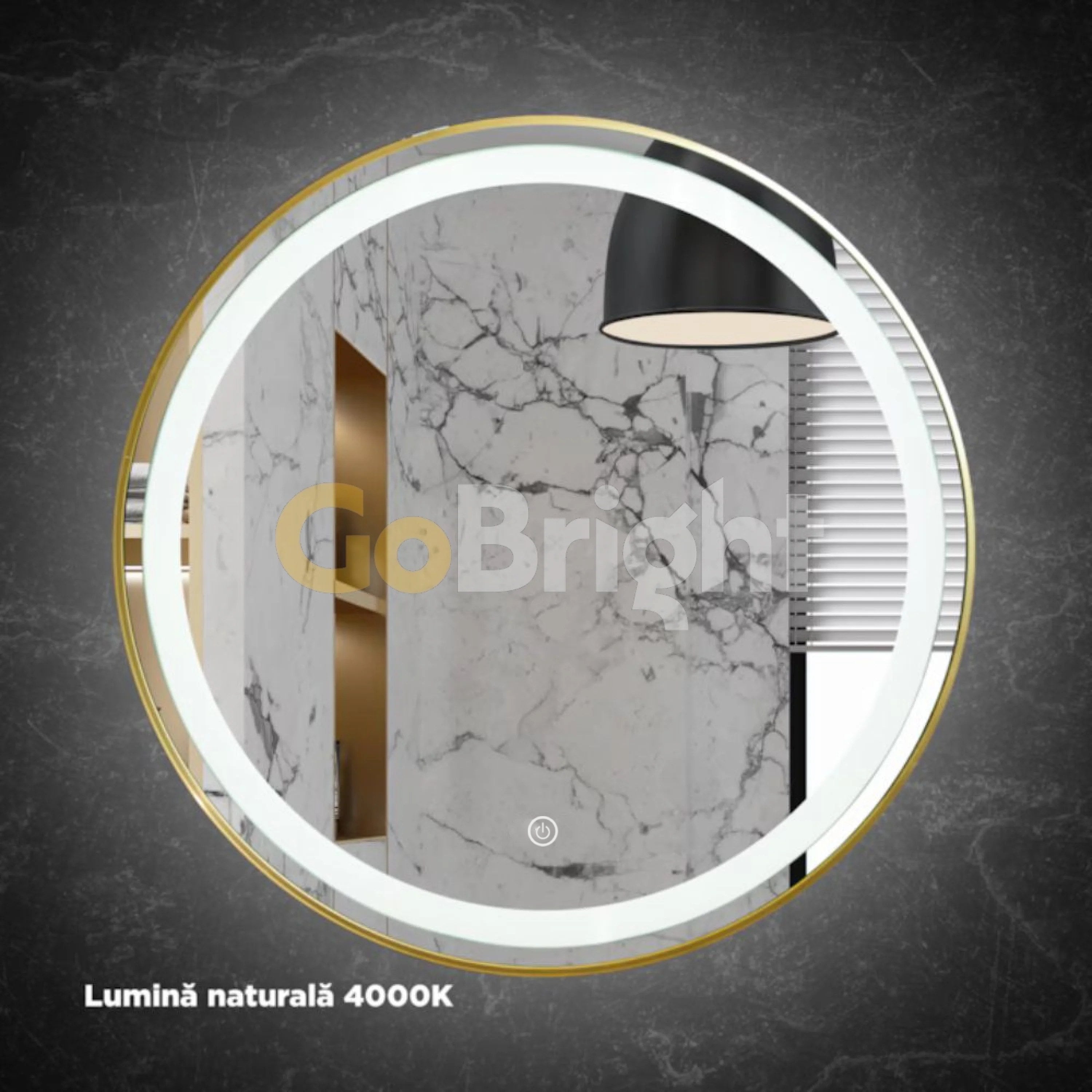 Oglinda LED Rotunda 70cm Rama Aurie 3 Tipuri de Lumini Buton Touch Intensitate Reglabila