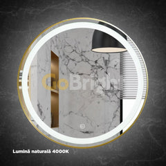 Oglinda LED Rotunda 70cm Rama Aurie 3 Tipuri de Lumini Buton Touch Intensitate Reglabila