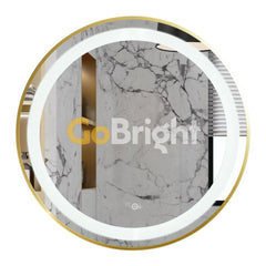 Oglinda LED Rotunda 90cm Rama Aurie 3 Tipuri de Lumini Buton Touch Dezaburire Intensitate Reglabila