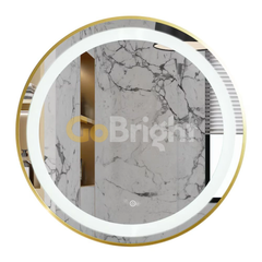Oglinda LED Rotunda 90cm Rama Aurie 3 Tipuri de Lumini Buton Touch Dezaburire Intensitate Reglabila