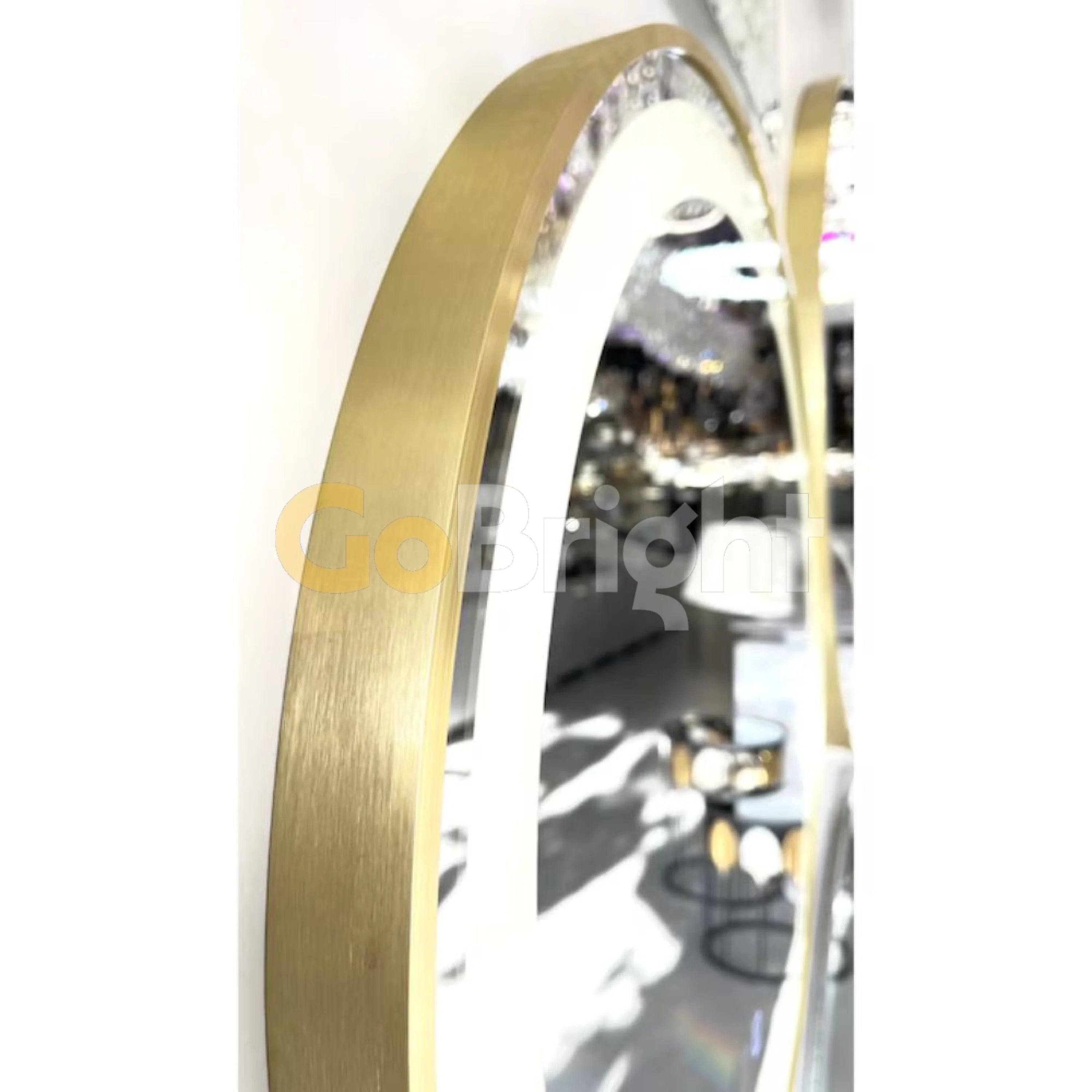 Oglinda LED Rotunda 90cm Rama Aurie 3 Tipuri de Lumini Buton Touch Dezaburire Intensitate Reglabila
