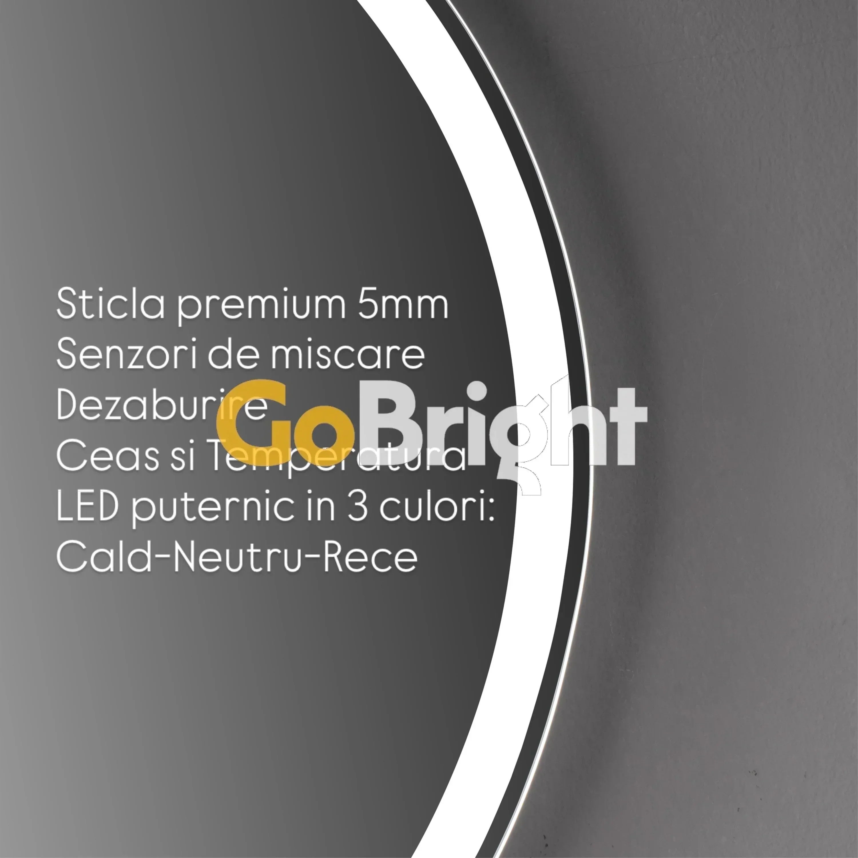 Oglinda LED Smart 70cm Senzor Miscare Lupa Dezaburire 3 Culori Luminoase Afisaj Ceas & Temperatura – Sticla Premium 5 mm